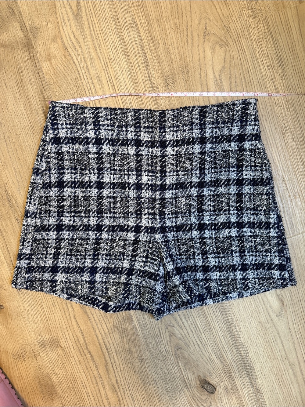 Zara Navy and Cream Tweed-Effect Skirt